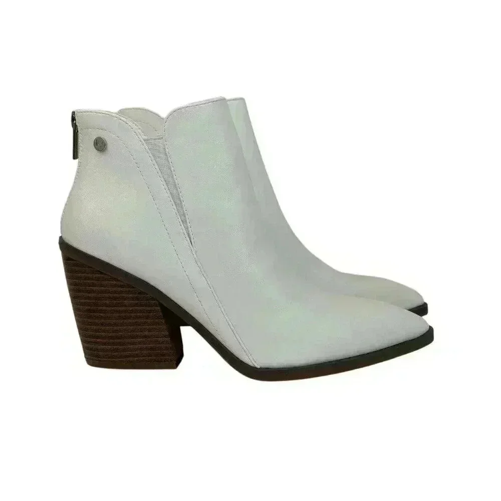 KAYLEEN / Cadi-55 / White / Leather / Ankle / Boots With Block Heel & Zip Closur